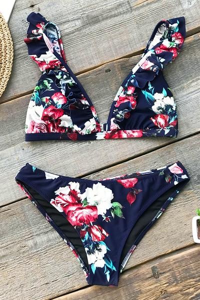 Ruffled Floral Bikini | Cupshe