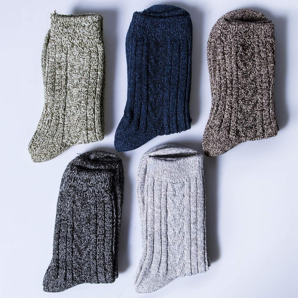 Pack of 5 Womens Winter Socks Warm Thick Knit Wool Soft Vintage Casual Crew Socks Gifts | Amazon (US)