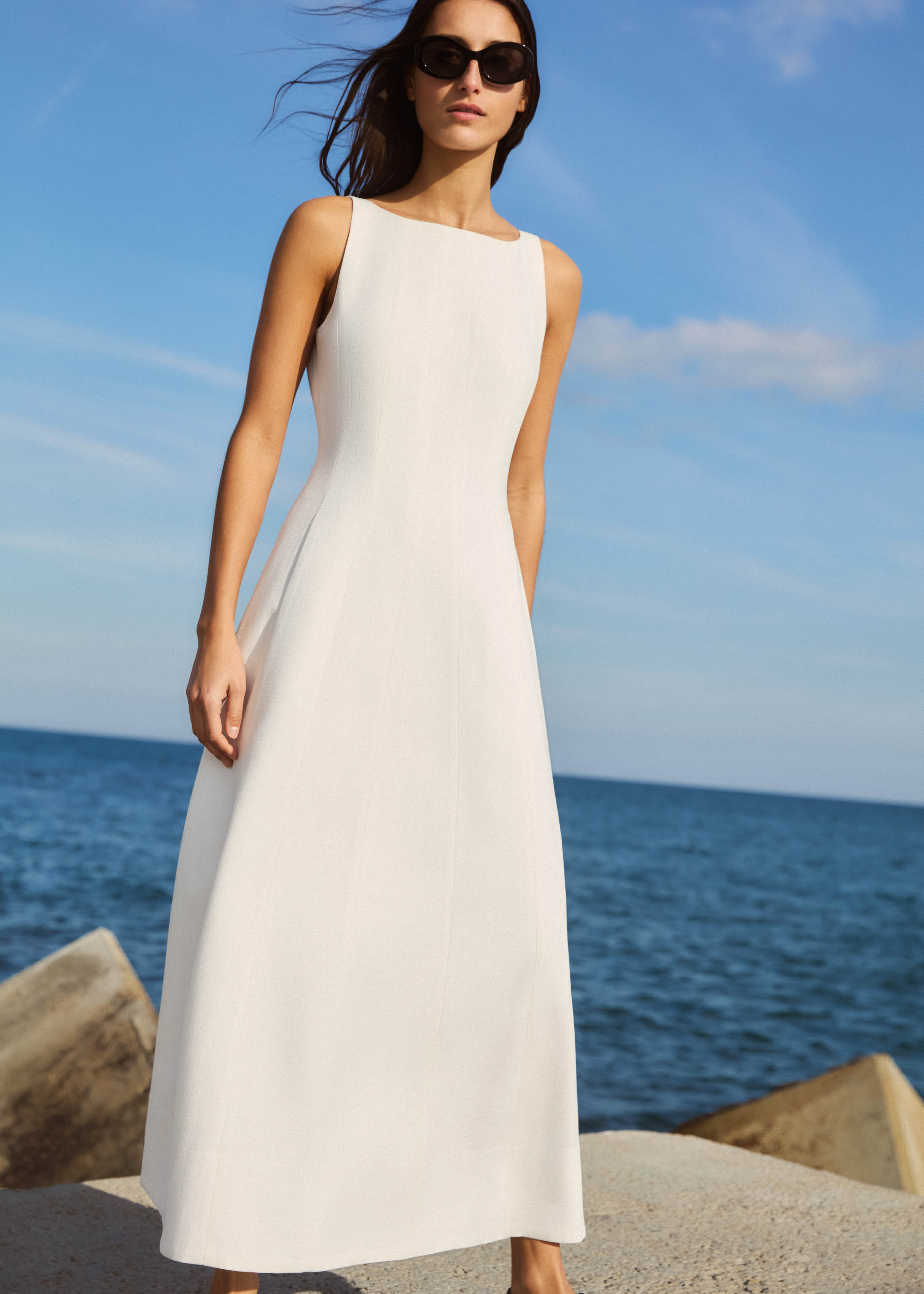 Women's White Contour Seamed Midi Dress | ME+EM | ME+EM Global (Excluding US)