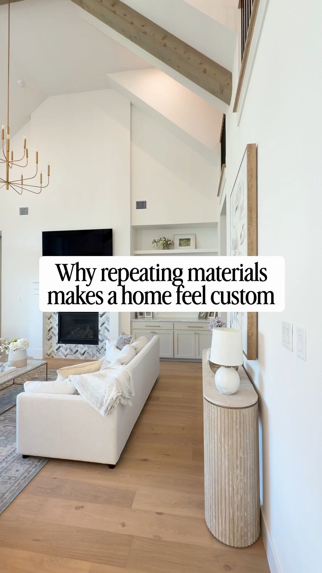 One of the biggest things that made our home feel more custom wasn’t adding more…it was repeating what we already chose.

Instead of selecting new finishes in every space, we carried some of the same elements through.

✨ cabinet colors in connected primary spaces
✨ hardware finishes that connect to lighting finishes
✨ the same marble in the kitchen on the built-ins and fireplace
✨ consistent wood stain across cabinetry and woodwork

Even smaller details, like shelving and accents help. That continuity is what makes a home feel intentional… and ultimately more custom.

Linking as much as I could find for these spaces. Message me if you’re looking for something specific 🤍