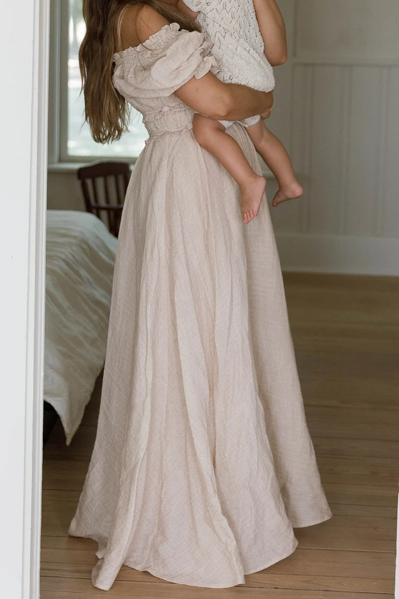 Sydnee 100% Cotton Maxi Dress in Brick Grid - Bump Friendly & Inclusiv | Worth Collective
