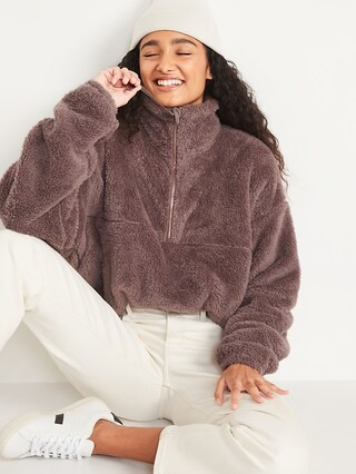 High-Neck Half-Zip Sherpa Sweatshirt for Women | Old Navy (US)