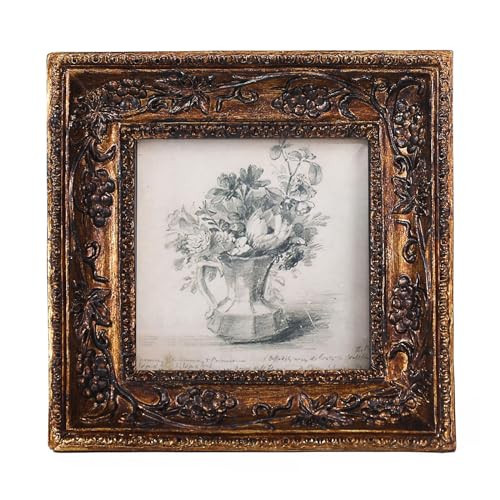 SIKOO Small Vintage 3×3 Picture Frame Antique Ornate Mini Photo Frame Table Top Display and Wall Hanging, Gold Frame Wall Art, Bronze Gold | Amazon (US)