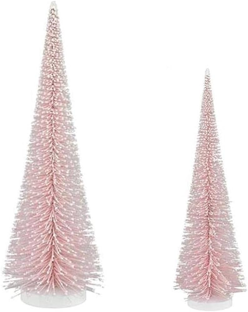 Roses and Mistletoe 14"-18" Pale Pink with Snowy Tips Bottle Brush Trees Christmas Village Set of... | Amazon (US)