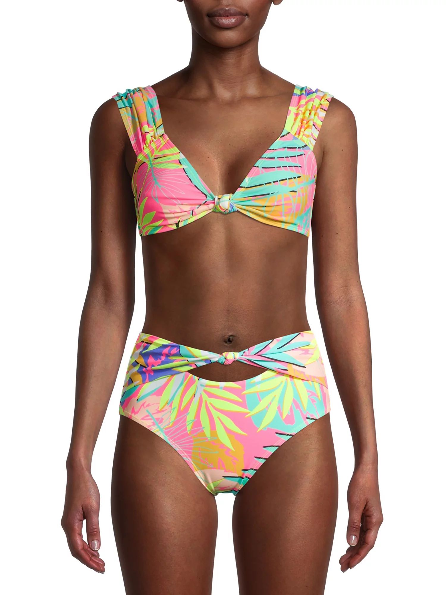 No Boundaries Juniors' Tropical Print Swim Top with Cap Sleeves | Walmart (US)
