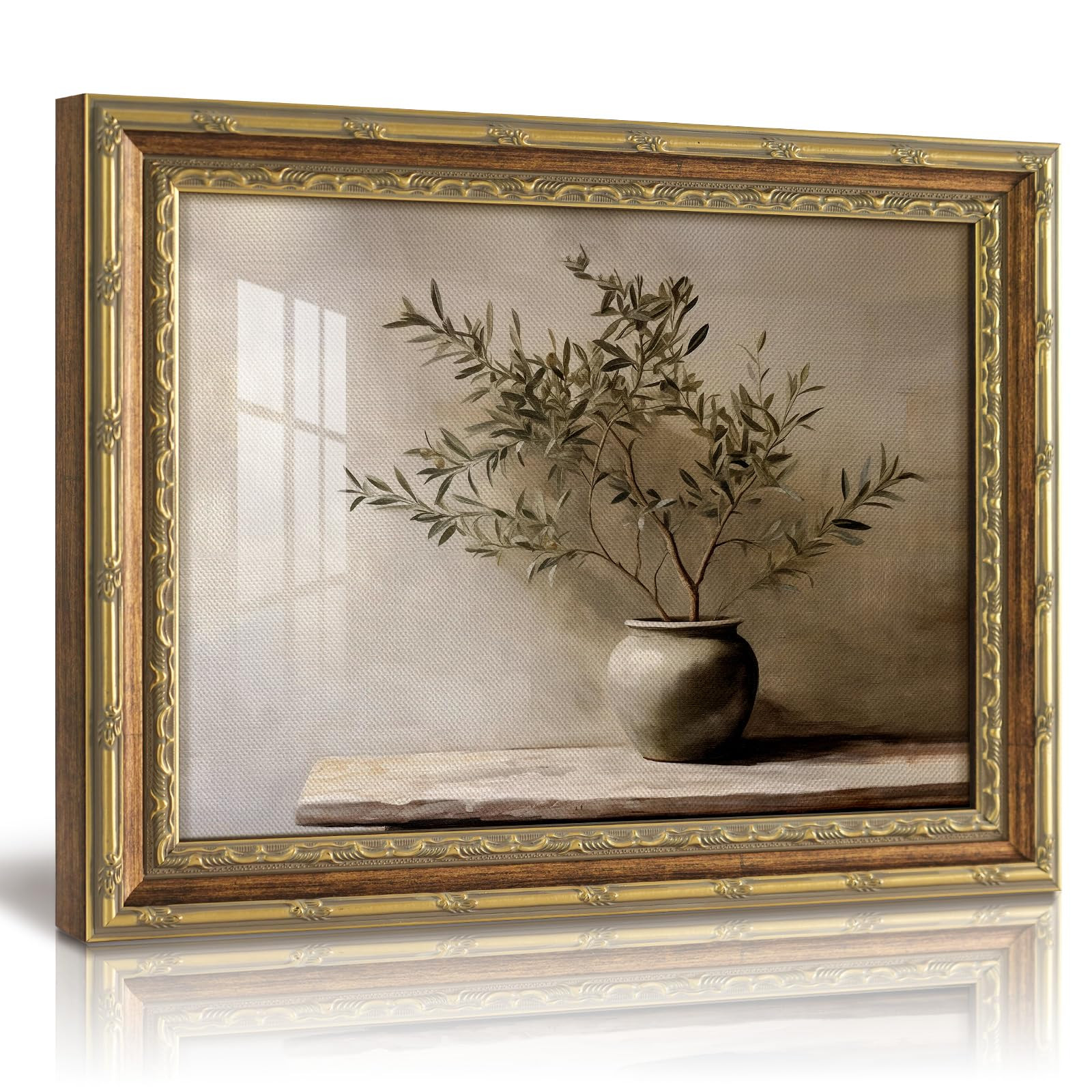 Bzstyleart Vintage Gold Framed Wall Art Kitchen Farmhouse, 13 x 16Inch With Plexiglass Retro Oliv... | Amazon (US)