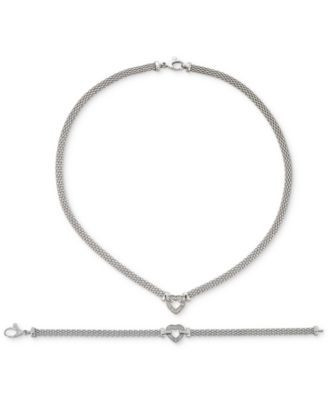 Diamond Heart Mesh Link Bracelet Necklace Collection In Sterling Silver | Macy's