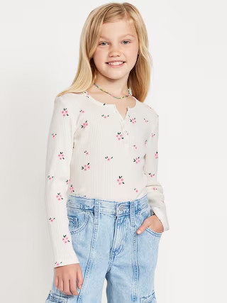 Printed Fitted Long-Sleeve Ribbed Top for Girls | Old Navy (US)