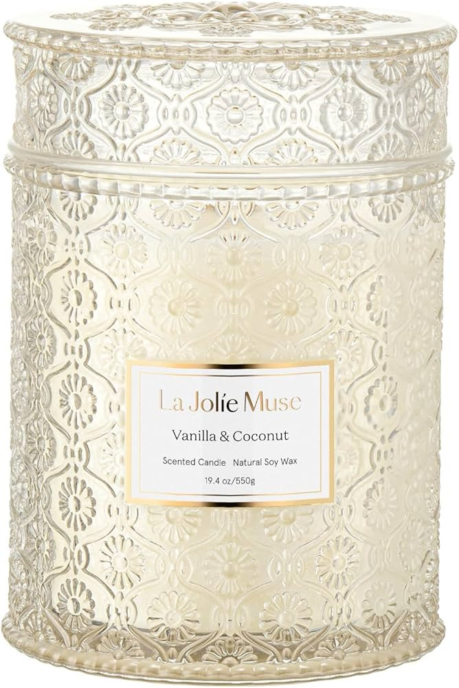 LA JOLIE MUSE Vanilla Coconut Candle, Wood Wicked Candles for Home Scented, Natural Soy Wax, Larg... | Amazon (US)