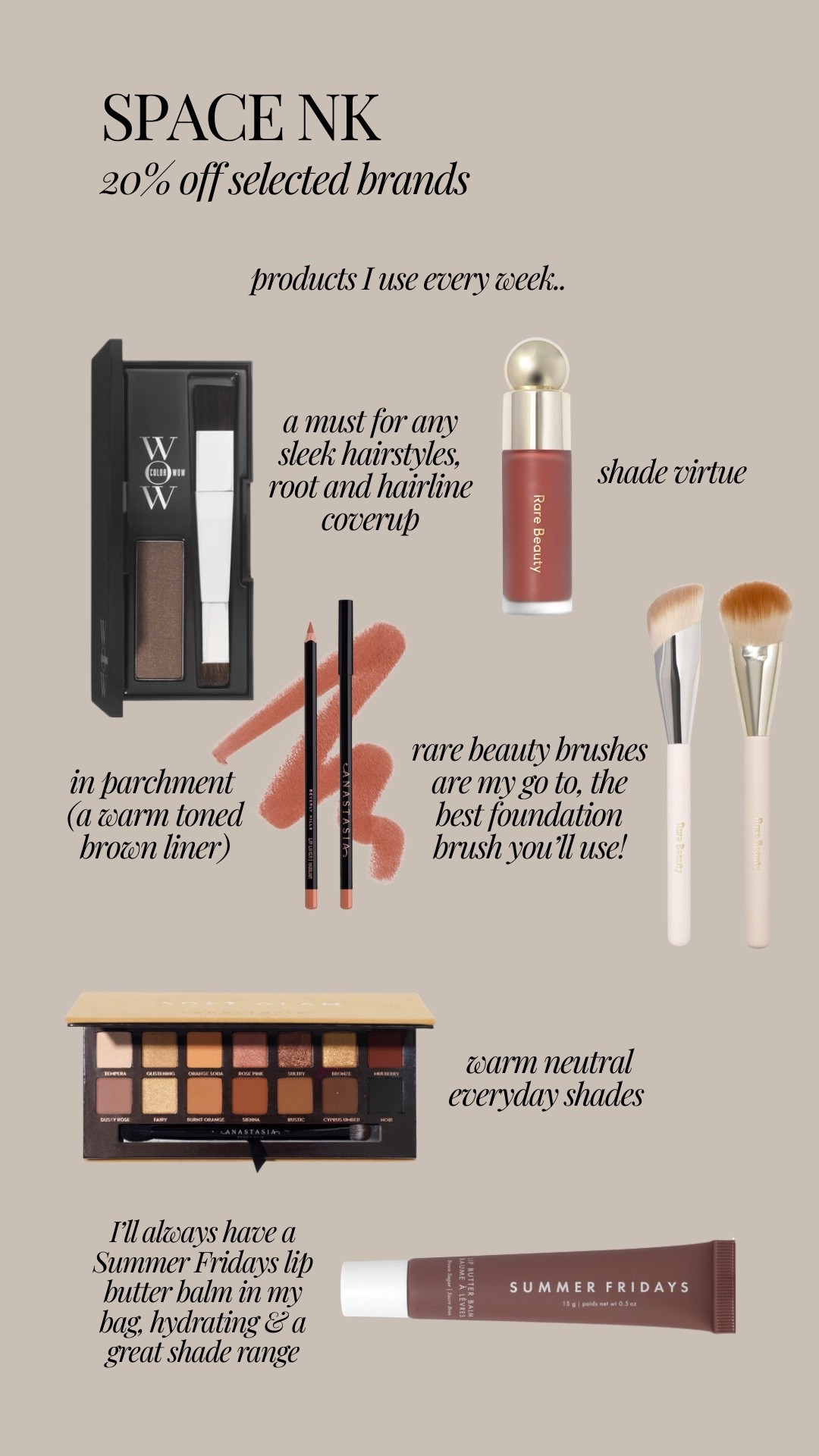 SPACENK 20% off selected brands 💋 some of my favourite products I use every week & some every day! 

Summer Fridays, Rare Beauty, Anastasia Beverly Hills, Color Wow 

#LTKbeauty #LTKgiftguide #LTKuk