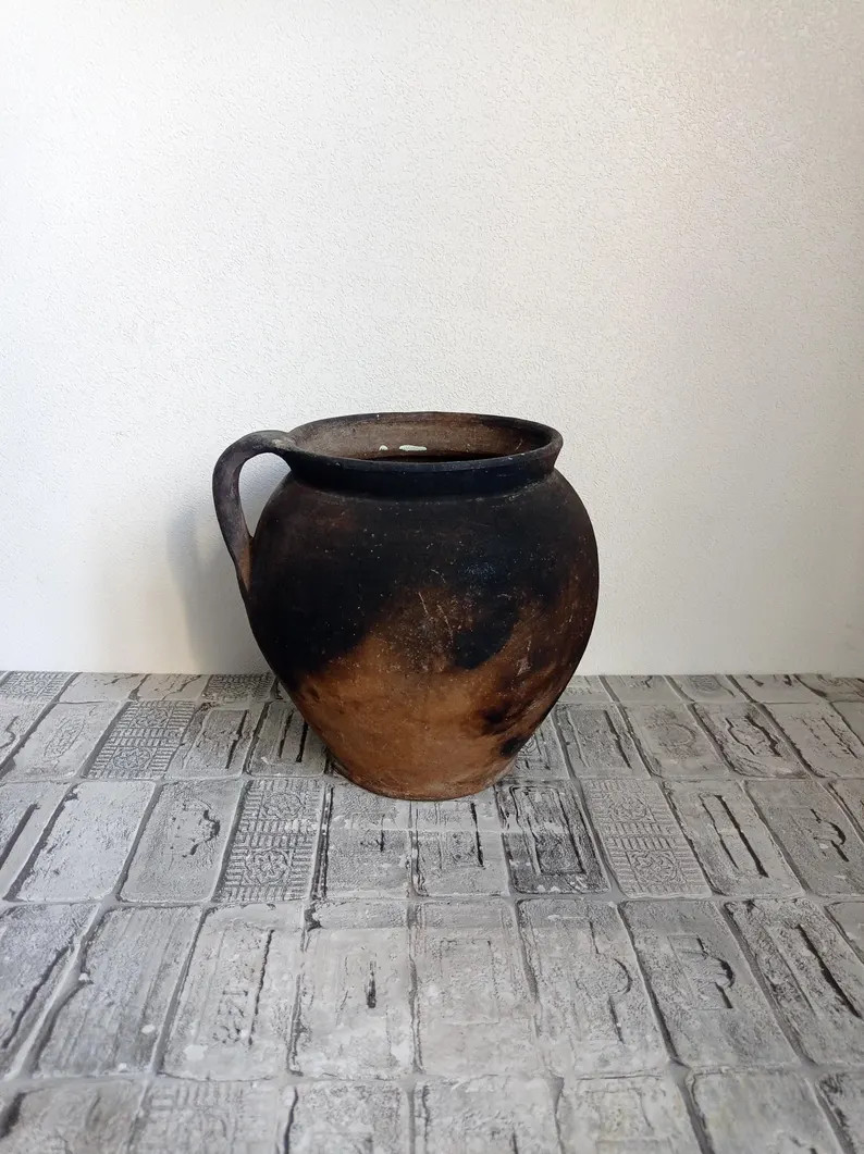 Vintage Black Clay Pot: Rustic Wabi Sabi Vase, Primitive Decor - Etsy | Etsy (US)