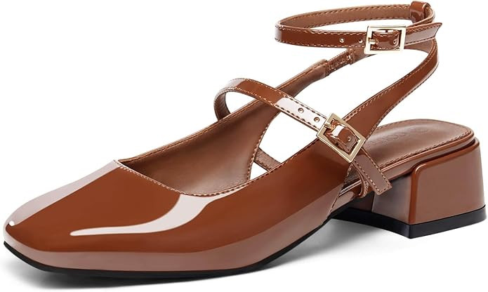 Coutgo Womens Mary Jane Chunky Low Heels Closed Square Toe Ankle Strap Pumps Wedding Party Dress ... | Amazon (US)