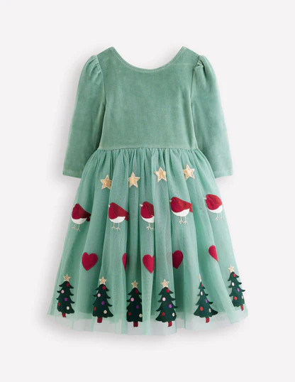 Velour Tulle Appliqué Dress-Robin Motif | Boden (US)