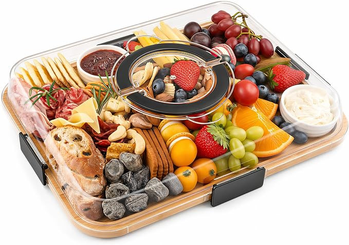 Charcuterie Board with Lid and Handle, Portable Travel Design Bamboo Cheese Board with Knife Set,... | Amazon (US)