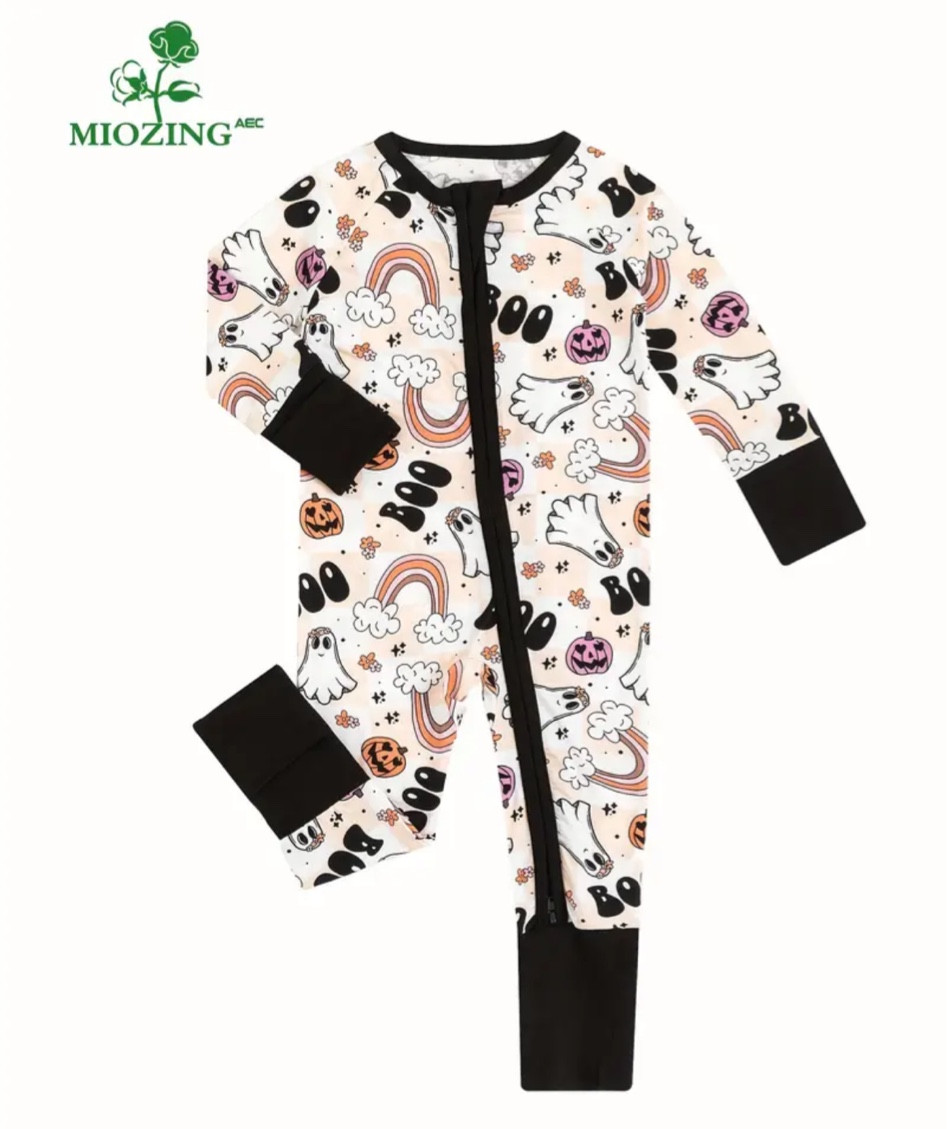 Vibrant Cartoon Halloween Ghost Rainbow Pattern Long Sleeve Romper - Soft Bamboo Fiber, Toddler & Infant Girl's Bodysuit with Adorable Design, Comfortable Fit, and Easy Care

#LTKKids #LTKSeasonal #LTKBaby