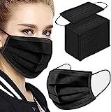 Disposable Face Masks,50Pcs 3 Layer Disposable Masks Black Face Mask with Elastic Ear Loop, Face Mas | Amazon (US)