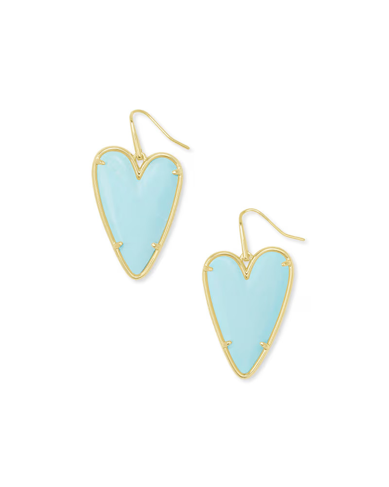 Ansley Heart Gold Drop Earrings in Light Blue Magnesite | Kendra Scott