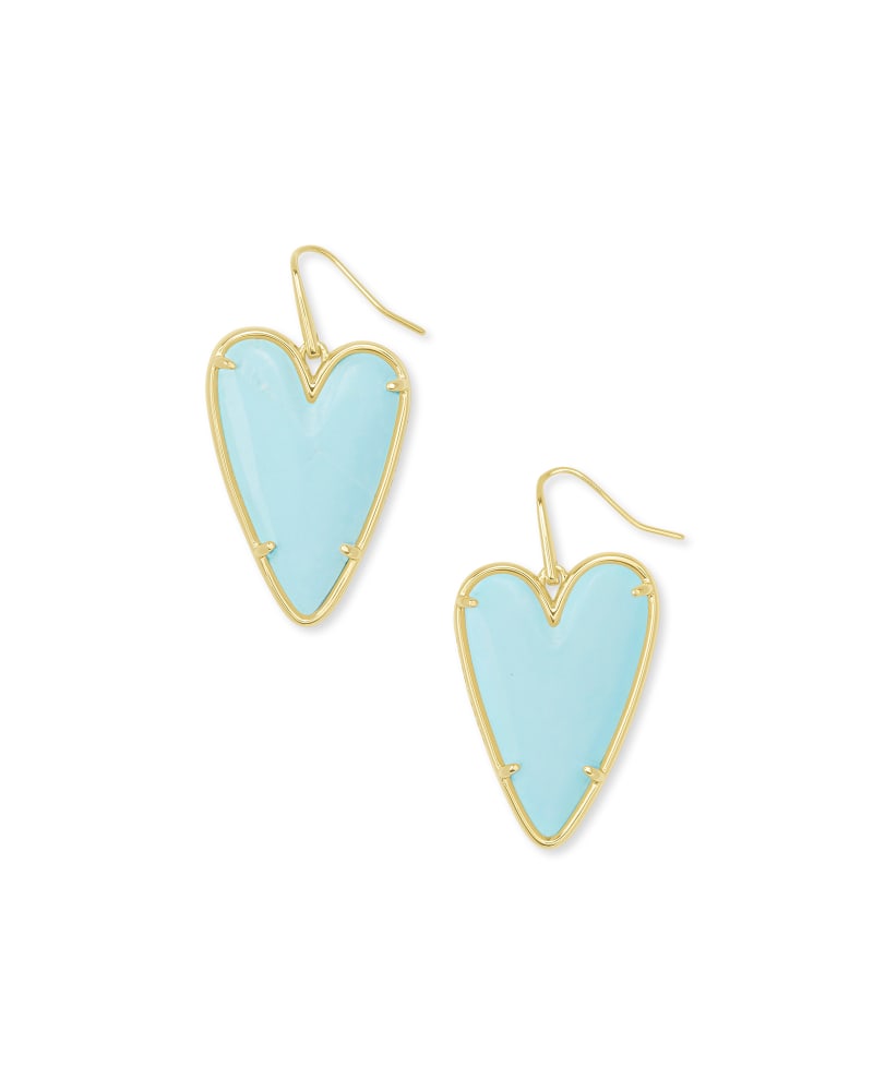 Ansley Heart Gold Drop Earrings in Light Blue Magnesite | Kendra Scott