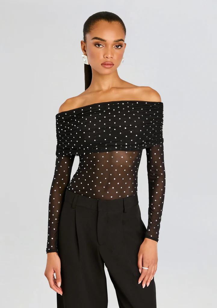 Oriana Embellished Mesh Top | Retrofete