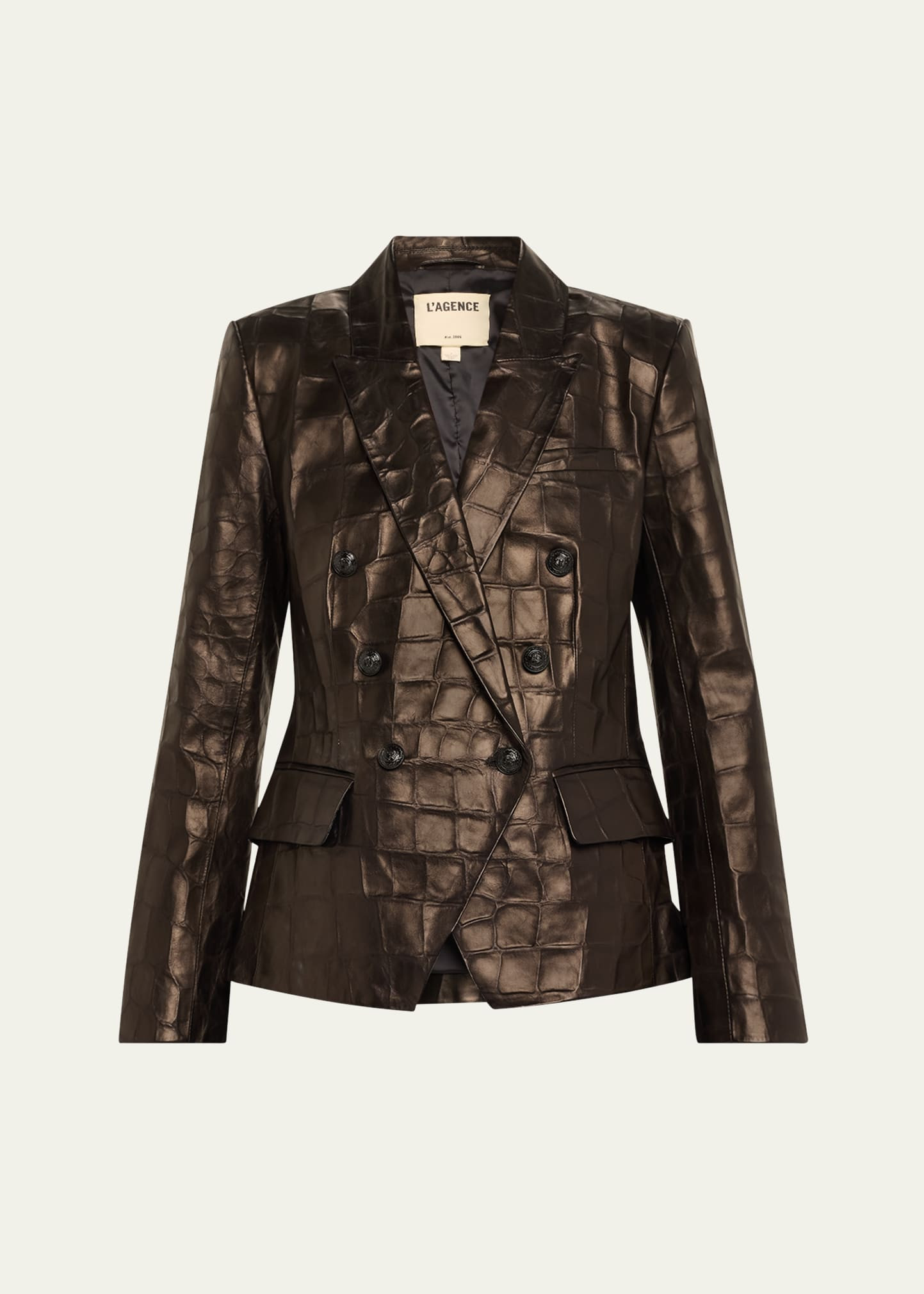 L'Agence Kenzie Croc-Embossed Faux Leather Double-Breasted Blazer | Bergdorf Goodman