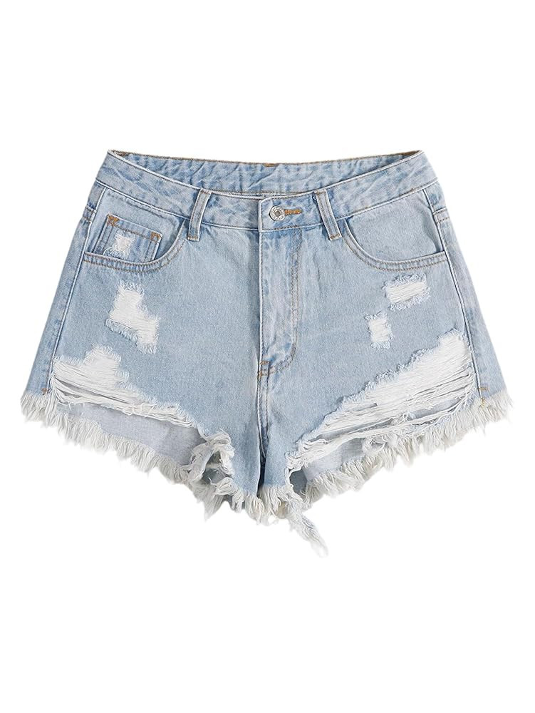SOLY HUX Women's Ripped Raw Hem Jean Shorts High Waisted Straight Leg Denim Shorts Streetwear | Amazon (US)