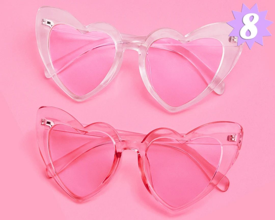 Bachelorette Heart Sunglasses Set - 8 Pieces | Clear + Pink Bach Party Decoration, Bridesmaid Sun... | Etsy (US)