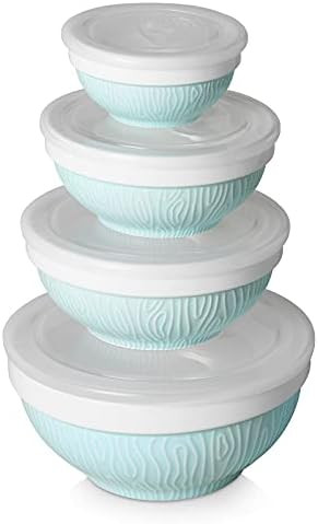 Tabletops Gallery Hobnail Style 4 Piece Classic White Stoneware Nesting Mixing Bowl Set for Bakin... | Amazon (US)