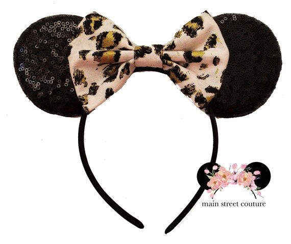 Animal kingdom Ears, Animal Kingdom Minnie Ears, Baby Pink and Gold Leopard print Minnie mouse ears, | Etsy (US)