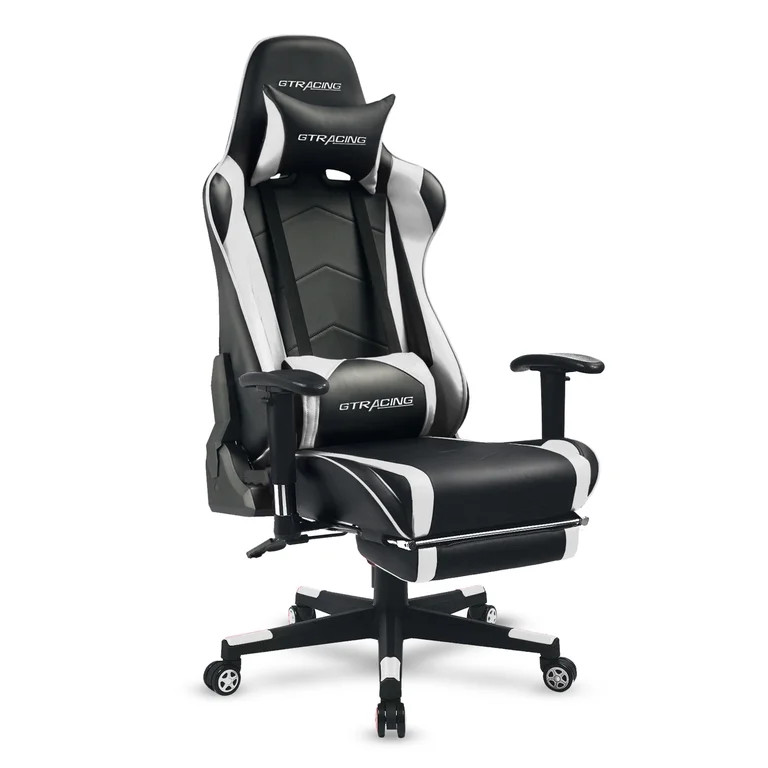 GTRACING Gaming Chair with Footrest PU Leather Office Chair with Adjustable Headrest, White | Walmart (US)