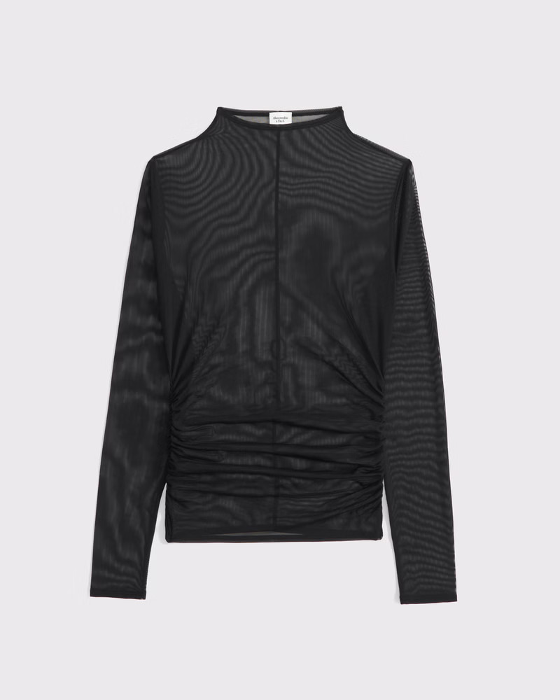 Abercrombie & Fitch Women's The A&F Paloma Long-Sleeve Mesh Top in Black - Size M | Abercrombie & Fitch (US)