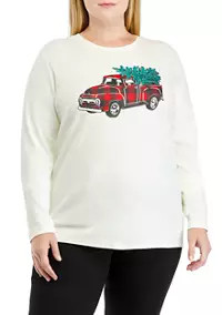 Kim Rogers® Plus Size Long Sleeve Crew Neck Graphic T-Shirt | Belk