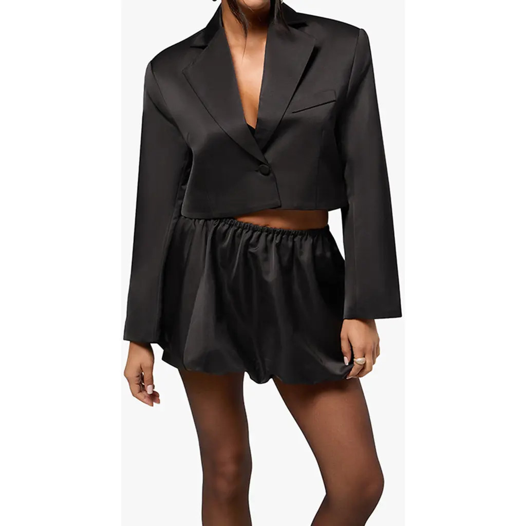 WeWoreWhat Cropped Satin Blazer in Black at Nordstrom, Size Medium | Nordstrom