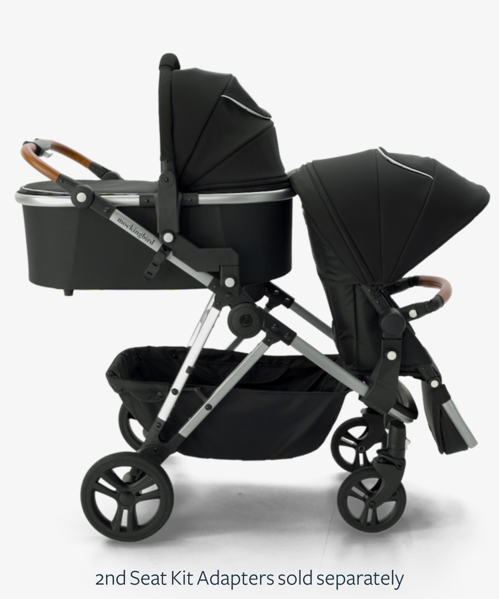 Double stroller with bassinet on top & large storage canopy!