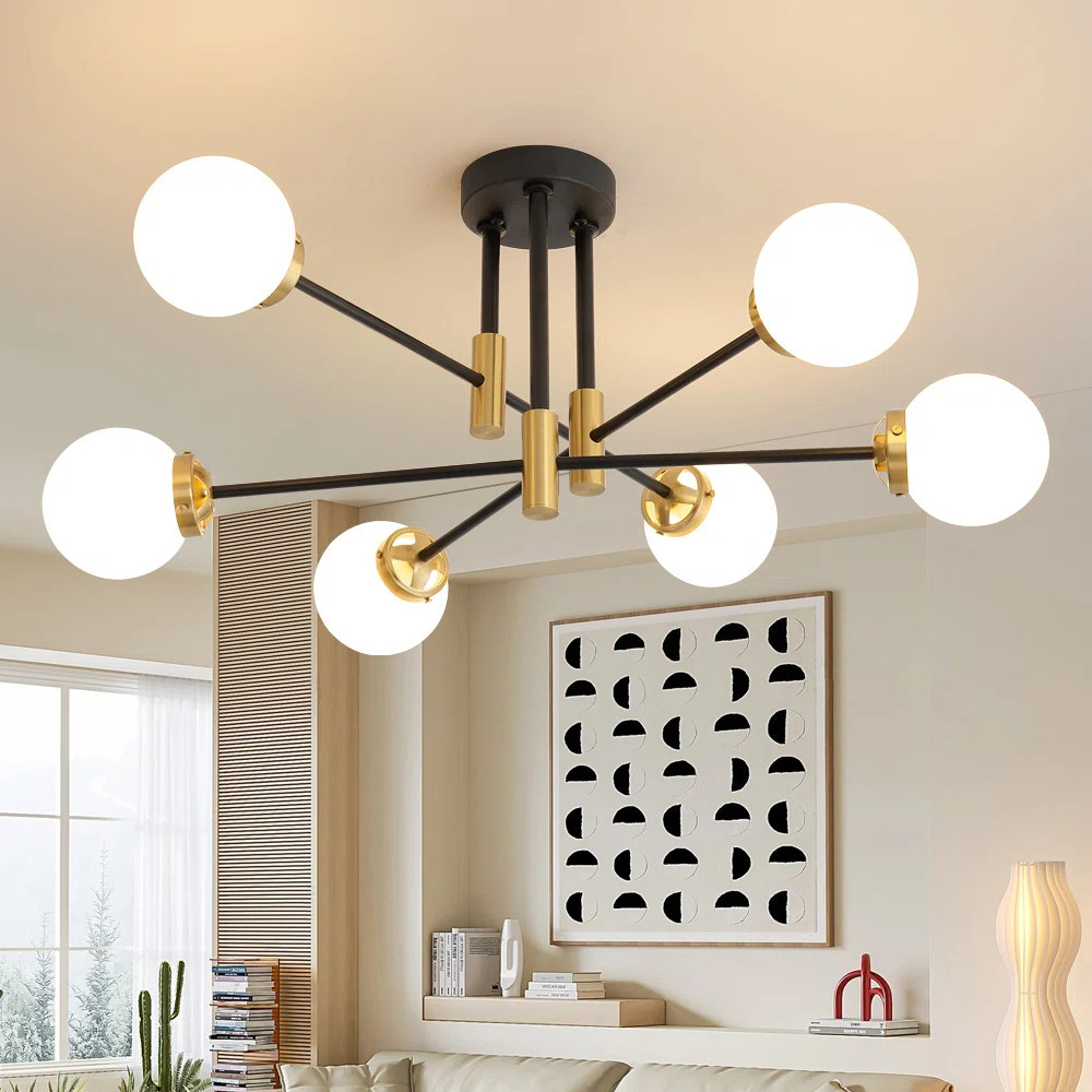 Tameya Sputnik Modern Linear Chandelier With Milky White Glass Shade | Wayfair North America