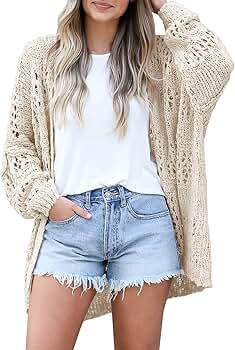 Ermonn Womens Crochet Cardigan Sweater Kimonos Boho Solid Color Oversized Summer Open Front Outwe... | Amazon (US)