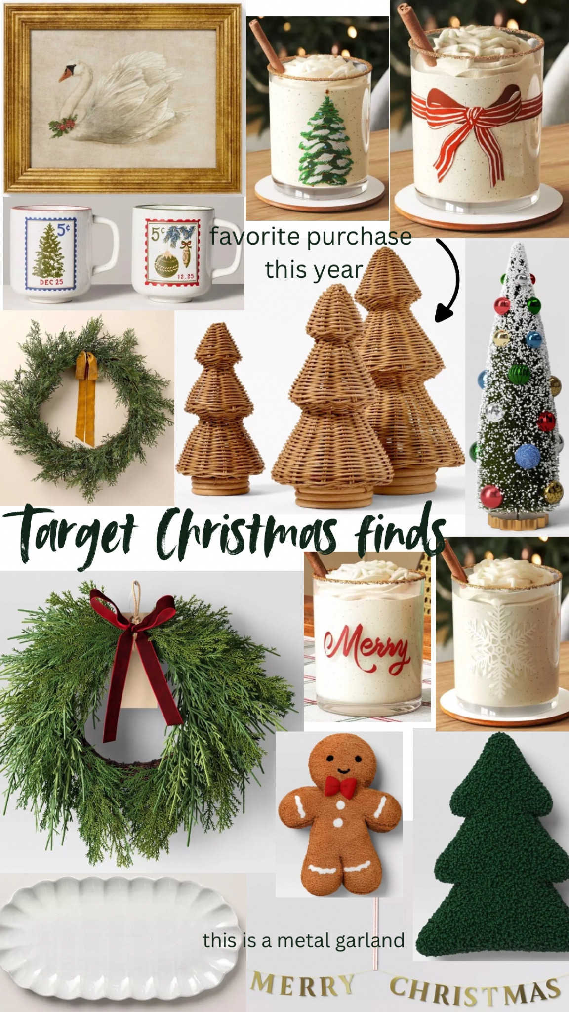 Favorite Target Christmas finds! I have had that metal Merry Christmas garland sign for 2 years now and love it! I ordered a total of 6 of the Christmas glasses and can’t wait to enjoy those! But my fave finds is going to have to be the rattan trees and those mini garlands that are $10 each😱

#LTKSeasonal #LTKHome #LTKHoliday