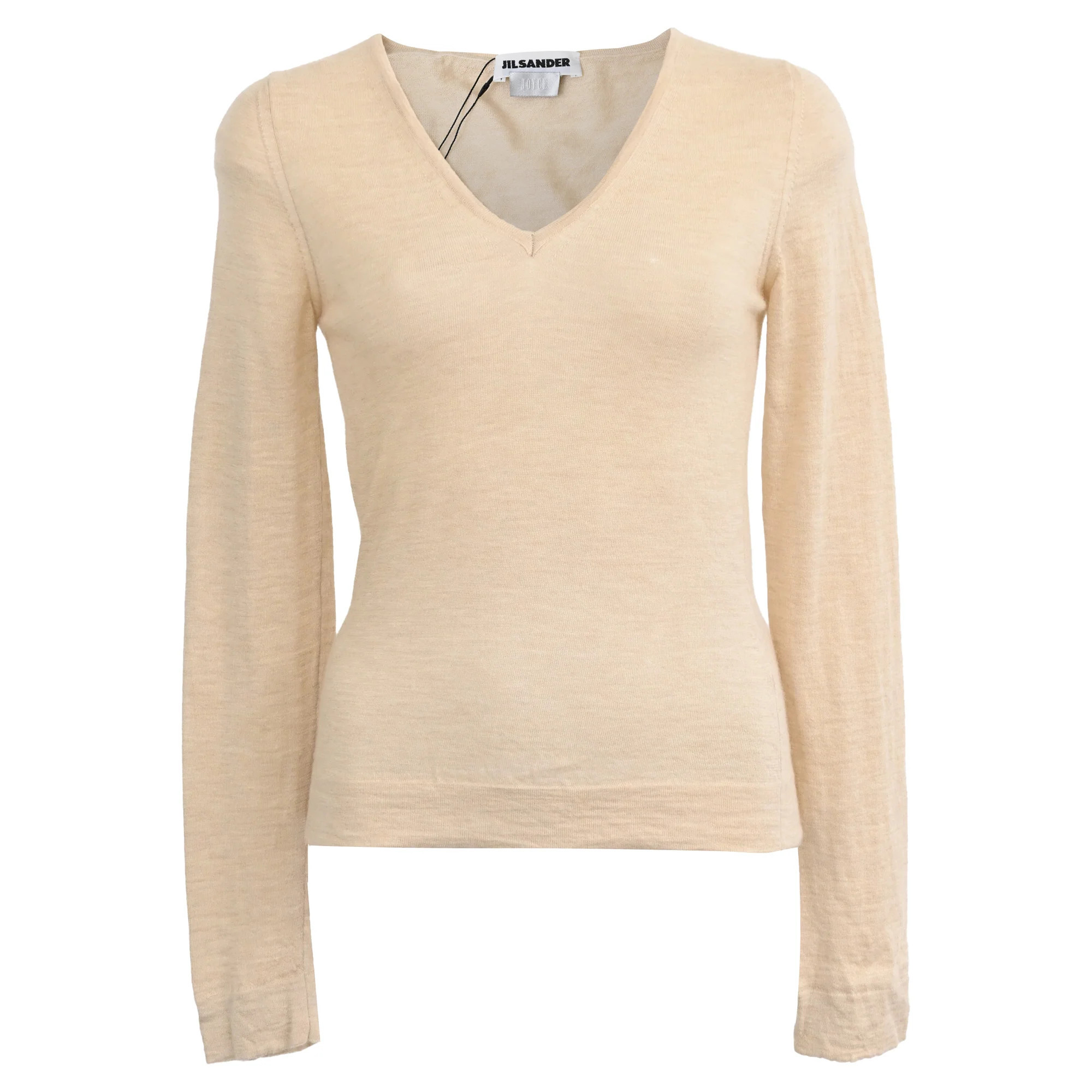 Jil Sander V-Neck Sweater in Beige Cashmere | Shop Simon