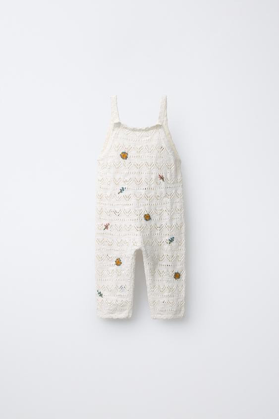 EMBROIDERED FLORAL KNIT OVERALLS | Zara US