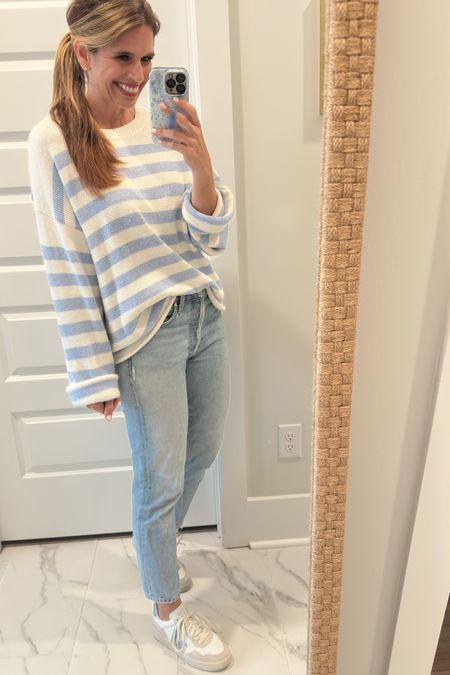 Spring Sweater, lightweight striped sweater by Velvet, Citizens of Humanity jeans, Veja sneakers. Everyday casual style, Spring fashion 

#LTKSeasonal #LTKstyletip #LTKshoecrush