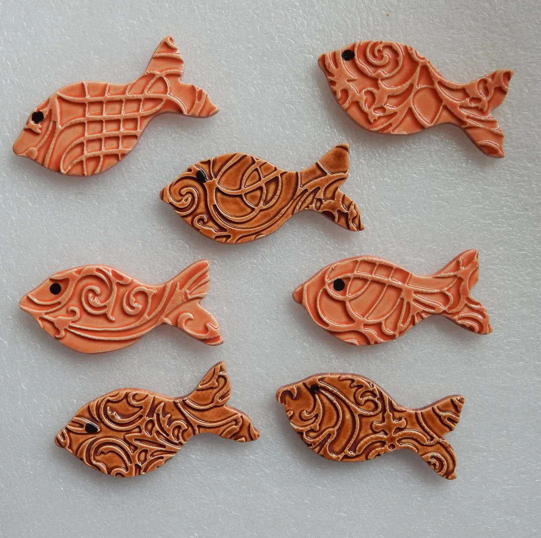 FISH...7 handmade embossed ceramic mosaic tiles...kiln fired stoneware clay...poppy and chun P | Etsy (Global)