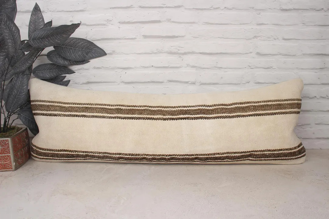 Turkish Pillow, Ethnical Kilim Rug Pillow, 12x36 Home Decor Pillow, Interior Designer Pillow, Whi... | Etsy (US)