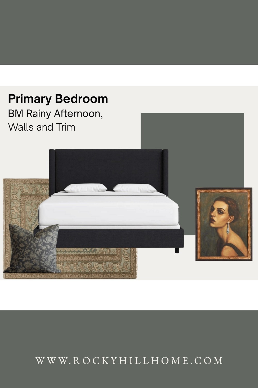 Transform your bedroom into a sophisticated sanctuary with this moody and timeless design. 
This look pairs deep slate greens with vintage-inspired textures:
• The Anchor: A black upholstered wingback bed.
• The Soul: An ornate vintage portrait from Anthropology and a traditional Persian-style rug in sage and ochre.
• The Detail: Moody floral textiles to add a touch of pattern play.

Perfect for anyone looking for dark academia bedroom ideas or a modern traditional primary suite.

#LTKHome