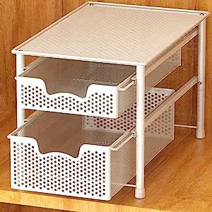 Simple Houseware Stackable 2 Tier Sliding Basket Organizer Drawer, White | Amazon (US)