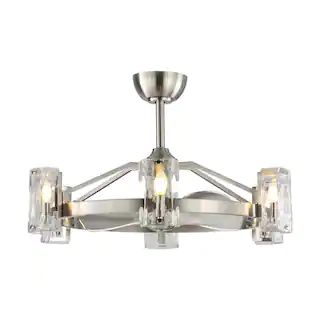 Parrot Uncle 34 in. Bucholz LED Indoor Satin Nickel Downrod Mount Chandelier Ceiling Fan with Lig... | The Home Depot