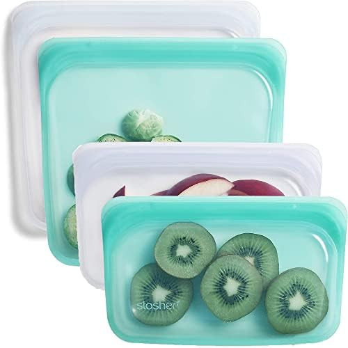 Stasher Silicone Reusable Storage Bag, Bundle 4-Pack Lunch (Clear+Aqua) | Food Meal Prep Storage ... | Amazon (US)