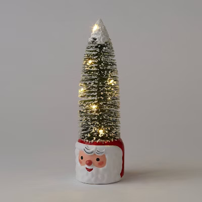 11" Pre-lit Flocked Bottle Brush Tree in Ceramic Santa Pot - Wondershop™ | Target