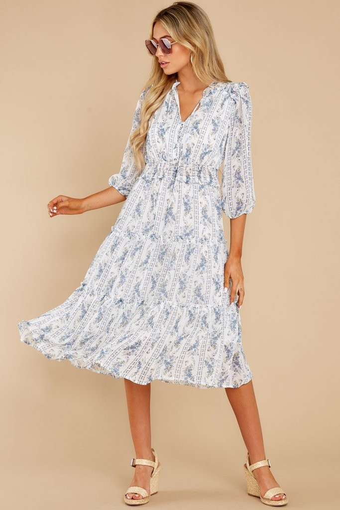 Tea For Two Blue Floral Print Midi Dress | Red Dress 