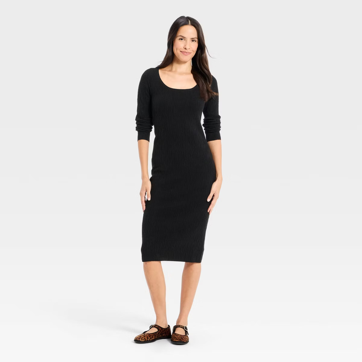 Women's Long Sleeve Textured Transitional Midi Sweater Dress - Universal Thread™ | Target