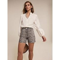 Mint Velvet Neutral Leopard Print Denim Shorts - Beige | Very (UK)