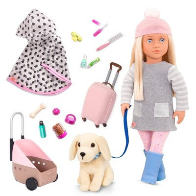Our Generation Meagan 18" Doll & Pet Travel Bundle: Plastic & Polyester Playset, 26 Pieces, Blonde Hair, Straight | Target